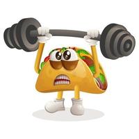 schattig taco mascotte bodybuilding met barbell vector