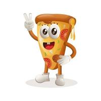 schattig pizza mascotte met vrede hand- vector