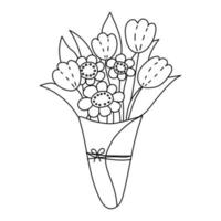 bloem boeket. vector lijn kunst illustratie van schetsen van bloemen. afdrukken ontwerp, post kaart, uitnodiging, bruiloft, bloem winkel. abstract, trendy, minimaal, teder. vrouwen dag groet kaart