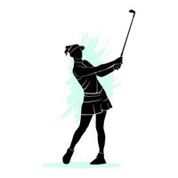 silhouet van vrouw golfspeler swinging een stok geïsoleerd Aan wit achtergrond vector