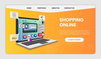 online winkelen website sjabloon met laptop vector