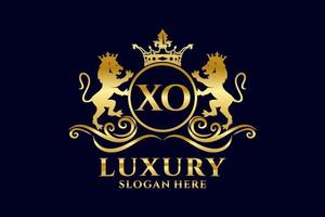 eerste xo brief leeuw Koninklijk luxe logo sjabloon in vector kunst voor luxueus branding projecten en andere vector illustratie.