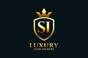 initiaal si elegant luxe monogram logo of insigne sjabloon met scrollt en Koninklijk kroon - perfect voor luxueus branding projecten niet vector