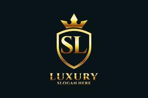 initiaal sl elegant luxe monogram logo of insigne sjabloon met scrollt en Koninklijk kroon - perfect voor luxueus branding projecten niet vector