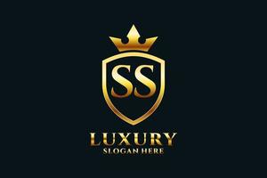 eerste ss elegant luxe monogram logo of insigne sjabloon met scrollt en Koninklijk kroon - perfect voor luxueus branding projecten vector