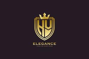 eerste kv elegant luxe monogram logo of insigne sjabloon met scrollt en Koninklijk kroon - perfect voor luxueus branding projecten vector
