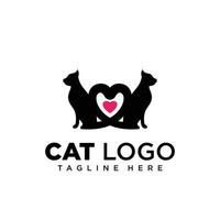 twee katten en liefde logo ontwerp vector