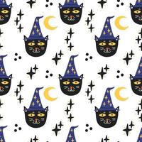 zwart kat gezicht in magie hoed patroon