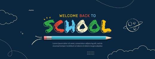 terug naar school horizontale banner met kleurrijke letters. online cursussen, leren en tutorials webpaginasjabloon. online onderwijsconcept vector