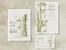 bruiloft uitnodiging kaart reeks met hand- getrokken bamboe illustratie vector
