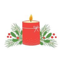 rood brandend kaars met maretak en pijnboom takken. sjabloon voor winter Kerstmis ontwerp. vector