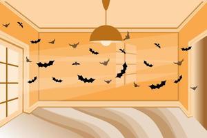 halloween viering met kamer decoratie met veel van vleermuizen vector