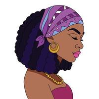 Afrikaanse zwart vrouw hoofd inpakken sjaal bandana vlechtjes kapsel afro meisje vector kleur illustratie