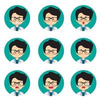mannelijke arts avatar met verschillende uitdrukkingen vector