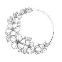 bloem kader schets dubbele ronde. bloemen cirkel grens botanisch lijn kunst tekening stijl. vector