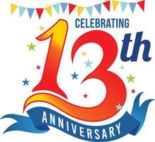 13 jaren verjaardag logo, verjaardag emblemen 13 in verjaardag concept sjabloon ontwerp vector