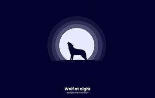 illustratie achtergrond. illustratie achtergrond oef een wolf Bij nacht gedurende vol maan vector