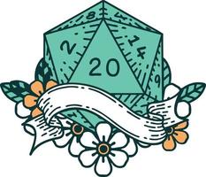 retro tatoeëren stijl natuurlijk twintig d20 Dobbelsteen rollen vector