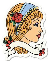 tatoeëren stijl sticker met banier van een zigeuner hoofd vector