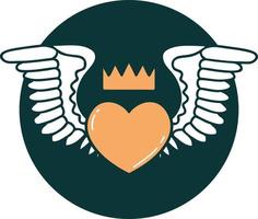 iconisch tatoeëren stijl beeld van een hart met Vleugels vector