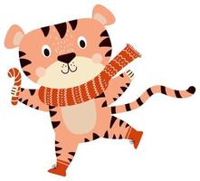 winter tijger. tijger karakter in een gebreid sjaal met karamel vector