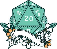 retro tatoeëren stijl natuurlijk twintig d20 Dobbelsteen rollen vector