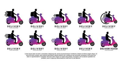 reeks levering koerier Mens logo ontwerp met scooter concept premie vector