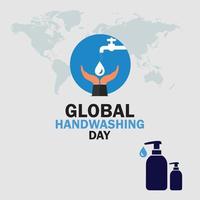 globaal handen wassen dag. 15 oktober. coronavirus icoon. handen wassen met water van kraan en wereld kaart achtergrond. vector illustratie.