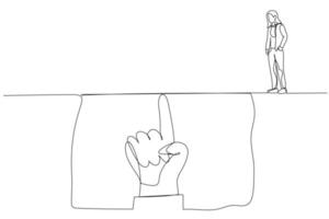 illustratie van reusachtig hand- helpen klein zakenvrouw, metafoor voor kans, uitdaging, leiderschap. single doorlopend lijn kunst vector
