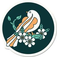 sticker van tatoeëren in traditioneel stijl van een vogel Aan een Afdeling vector