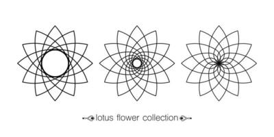 lotus bloem reeks verzameling, bloemen mandala, gestileerde circulaire ornament, lijn kunst bloemen logo tatoeëren. bloem bloesem symbolen van yoga, spa, schoonheid salon, cosmetica, kom tot rust, merk stijl. vector geïsoleerd