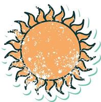 iconisch verontrust sticker tatoeëren stijl beeld van een zon vector