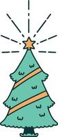 illustratie van een traditioneel tatoeëren stijl Kerstmis boom met ster vector
