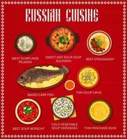 Russisch keuken menu voedsel gerechten en lunch maaltijden