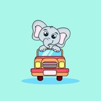schattig weinig olifant rijden in de auto vector