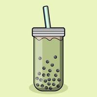 tekenfilm bubbel melk groen thee kopjes. bubbel thee cups vector illustratie