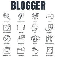 reeks van blogger, bloggen icoon logo vector illustratie. nieuwsbrief, doelwit, communicatie, hulpbron, ontwikkeling, analyse en meer pak symbool sjabloon voor grafisch en web ontwerp verzameling