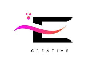 e brief logo ontwerp met elegant creatief swoosh en dots vector