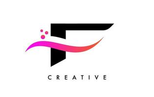 f brief logo ontwerp met elegant creatief swoosh en dots vector