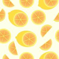 naadloos patroon van vers citroen plakjes waterverf Aan geel achtergrond. vlak vector ontwerp. kan worden gebruikt voor voedsel achtergrond, zomer achtergrond, behang, digitaal afdrukken, of fruit illustratie