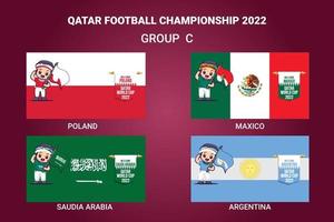 qatar Amerikaans voetbal kampioenschap 2022 gekwalificeerd landen vlag met een mascotte vector