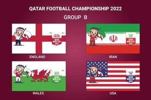 qatar Amerikaans voetbal kampioenschap 2022 gekwalificeerd landen vlag met een mascotte vector