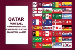 qatar Amerikaans voetbal kampioenschap 2022 gekwalificeerd landen vlag met een mascotte vector