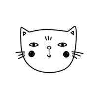 schattige kat gezicht geïsoleerd op een witte achtergrond. lachende katje. vector handgetekende illustratie in doodle stijl. perfect voor decoraties, kaarten, logo, verschillende ontwerpen. eenvoudig stripfiguur.