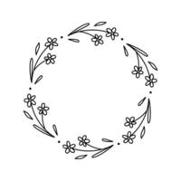 bloemen krans geïsoleerd op een witte achtergrond. rond frame met bloemen. vector handgetekende illustratie in doodle stijl. perfect voor kaarten, uitnodigingen, decoraties, logo, verschillende ontwerpen.
