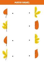 bij elkaar passen onderdelen van herfst bladeren. logisch spel voor kinderen. vector