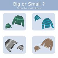 bij elkaar passen de kleren truien door grootte groot of klein. kinderen leerzaam spel. vector
