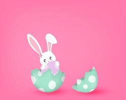 Pasen poster met konijn in gebroken ei op roze vector
