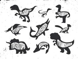 reeks van silhouet van dinosaurussen met belettering. vector