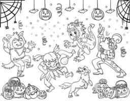 kinderen kleur dansen kinderen in halloween kostuums vector